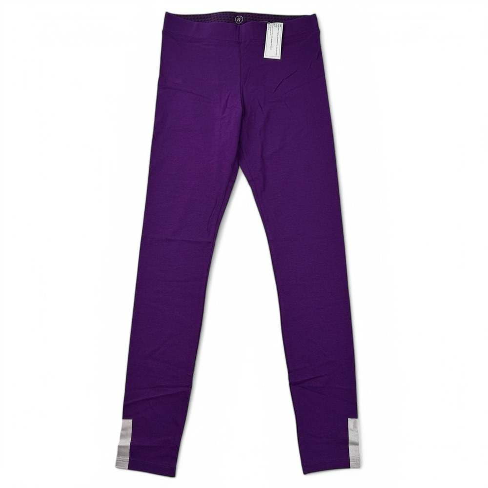 HUE Perlite Cotton Leggings Concord Purple Reflective Tape Side Slit Small NEW